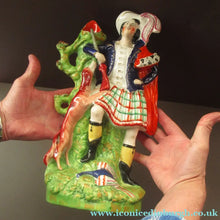 Load image into Gallery viewer, Huge Staffordshire Figurine Spill Vase: Gamekeeper or Hunter with his Retriever Dog
