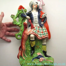 Load image into Gallery viewer, Huge Staffordshire Figurine Spill Vase: Gamekeeper or Hunter with his Retriever Dog
