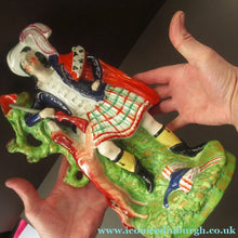 Load image into Gallery viewer, Huge Staffordshire Figurine Spill Vase: Gamekeeper or Hunter with his Retriever Dog
