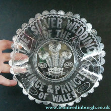 Load image into Gallery viewer, Edward VII Pressed Glass Bowl. British Royalty Silver Wedding 1880s
