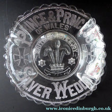 Load image into Gallery viewer, King Edward VII Silver Wedding Clear Pressed Glass Dish. 1863 - 1888. 8 1/2 inches

