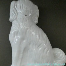 Load image into Gallery viewer, Antique Pair of Staffordshire Chimney Spaniels or Wally Dogs. 11 inches. Yellow Eyes
