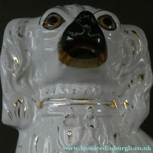 Load image into Gallery viewer, Antique Pair of Staffordshire Chimney Spaniels or Wally Dogs. 11 inches. Yellow Eyes
