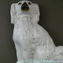 Load image into Gallery viewer, Antique Pair of Staffordshire Chimney Spaniels or Wally Dogs. 11 inches. Yellow Eyes
