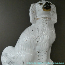 Load image into Gallery viewer, Antique Pair of Staffordshire Chimney Spaniels or Wally Dogs. 11 inches. Yellow Eyes
