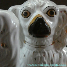 Load image into Gallery viewer, Antique Pair of Staffordshire Chimney Spaniels or Wally Dogs. 11 inches. Yellow Eyes
