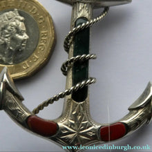 Load image into Gallery viewer, 1880s SCOTTISH SILVER: Victorian ANCHOR BROOCH with Inset Specimen Agates
