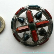Load image into Gallery viewer, LARGE Antique SCOTTISH VICTORIAN SILVER &amp; Agate Hardstone Brooch or Pin
