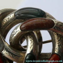 Load image into Gallery viewer, 1880s SCOTTISH SILVER: Victorian Lover's Knot Brooch with Inset Specimen Agates
