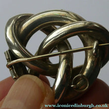 Load image into Gallery viewer, 1880s SCOTTISH SILVER: Victorian Lover's Knot Brooch with Inset Specimen Agates
