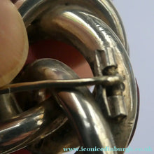 Load image into Gallery viewer, 1880s SCOTTISH SILVER: Victorian Lover's Knot Brooch with Inset Specimen Agates
