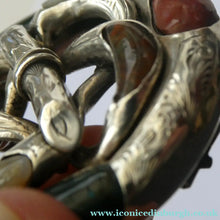 Load image into Gallery viewer, Large 1880s SCOTTISH SILVER: Victorian Knot Brooch with Inset Specimen Agate
