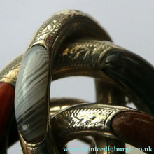 Load image into Gallery viewer, 1880s SCOTTISH SILVER: Victorian Lover's Knot Brooch with Inset Specimen Agates

