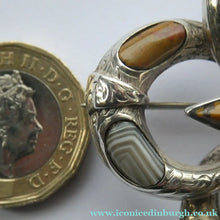 Load image into Gallery viewer, 1880s SCOTTISH SILVER: Victorian Quatrefoil Shape and Raised Star Brooch with Inset Specimen Agates
