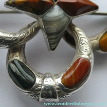 Load image into Gallery viewer, 1880s SCOTTISH SILVER: Victorian Quatrefoil Shape and Raised Star Brooch with Inset Specimen Agates
