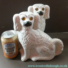 Load image into Gallery viewer, Staffordshire Dogs Chimney Spaniels / Wally Dugs. 8 1/2 inches. ANTIQUE PAIR with amber glass eyes; c1880
