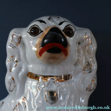 Load image into Gallery viewer, 1880s Victorian Staffordshire Dogs Chimney Spaniels / Wally Dugs. Brown Glass Eyes. 11 1/4 inches - Staffordshire Figure

