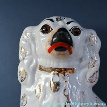 Load image into Gallery viewer, 1880s Victorian Staffordshire Dogs Chimney Spaniels / Wally Dugs. Brown Glass Eyes. 11 1/4 inches - Staffordshire Figure
