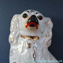 Load image into Gallery viewer, 1880s Victorian Staffordshire Dogs Chimney Spaniels / Wally Dugs. Brown Glass Eyes. 11 1/4 inches - Staffordshire Figure
