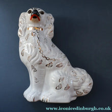 Load image into Gallery viewer, 1880s Victorian Staffordshire Dogs Chimney Spaniels / Wally Dugs. Brown Glass Eyes. 11 1/4 inches - Staffordshire Figure

