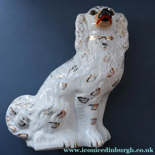 Load image into Gallery viewer, 1880s Victorian Staffordshire Dogs Chimney Spaniels / Wally Dugs. Brown Glass Eyes. 11 1/4 inches - Staffordshire Figure
