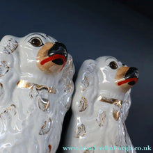 Load image into Gallery viewer, 1880s Victorian Staffordshire Dogs Chimney Spaniels / Wally Dugs. Brown Glass Eyes. 11 1/4 inches - Staffordshire Figure
