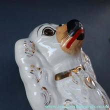 Load image into Gallery viewer, 1880s Victorian Staffordshire Dogs Chimney Spaniels / Wally Dugs. Brown Glass Eyes. 11 1/4 inches - Staffordshire Figure
