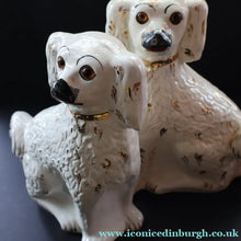 Load image into Gallery viewer, 1880s Victorian Staffordshire Dogs Chimney Spaniels / Wally Dugs. Brown Glass Eyes. 12 inches - Staffordshire Figure
