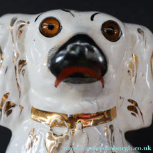 Load image into Gallery viewer, 1880s Victorian Staffordshire Dogs Chimney Spaniels / Wally Dugs. Brown Glass Eyes. 12 inches - Staffordshire Figure
