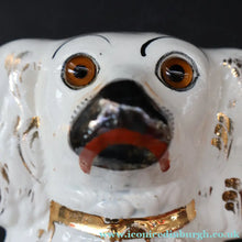Load image into Gallery viewer, 1880s Victorian Staffordshire Dogs Chimney Spaniels / Wally Dugs. Brown Glass Eyes. 12 inches - Staffordshire Figure
