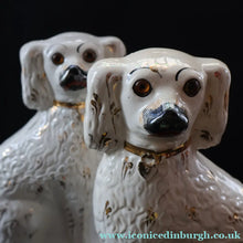 Load image into Gallery viewer, 1880s Victorian Staffordshire Dogs Chimney Spaniels / Wally Dugs. Brown Glass Eyes. 12 inches - Staffordshire Figure
