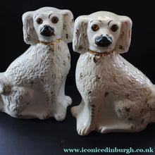 Load image into Gallery viewer, 1880s Victorian Staffordshire Dogs Chimney Spaniels / Wally Dugs. Brown Glass Eyes. 12 inches - Staffordshire Figure
