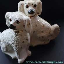 Load image into Gallery viewer, 1880s Victorian Staffordshire Dogs Chimney Spaniels / Wally Dugs. Brown Glass Eyes. 12 inches - Staffordshire Figure
