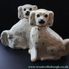 Load image into Gallery viewer, 1880s Victorian Staffordshire Dogs Chimney Spaniels / Wally Dugs. Brown Glass Eyes. 12 inches - Staffordshire Figure

