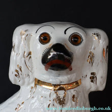 Load image into Gallery viewer, 1880s Victorian Staffordshire Dogs Chimney Spaniels / Wally Dugs. Brown Glass Eyes. 12 inches - Staffordshire Figure
