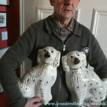 Load image into Gallery viewer, 13 1/4 Inches. Large Antique Victorian Staffordshire Dogs or Chimney Spaniels
