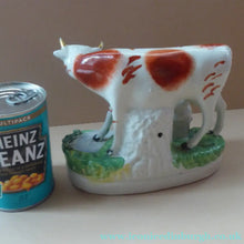 Load image into Gallery viewer, Genuine ANTIQUE STAFFORDSHIRE Figurine. Woman / Milkmaid with Large Cow by a Stream; 1880s
