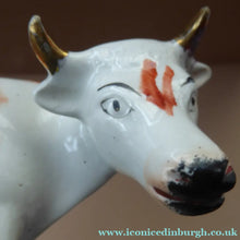 Load image into Gallery viewer, Genuine ANTIQUE STAFFORDSHIRE Figurine. Woman / Milkmaid with Large Cow by a Stream; 1880s
