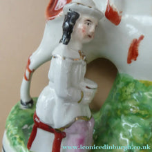 Load image into Gallery viewer, Genuine ANTIQUE STAFFORDSHIRE Figurine. Woman / Milkmaid with Large Cow by a Stream; 1880s
