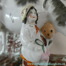 Load image into Gallery viewer, Genuine ANTIQUE STAFFORDSHIRE Figurine. Woman / Milkmaid with Large Cow; 1880s

