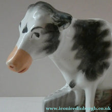 Load image into Gallery viewer, Genuine ANTIQUE STAFFORDSHIRE Figurine. Woman / Milkmaid with Large Cow; 1880s
