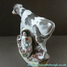 Load image into Gallery viewer, Genuine ANTIQUE STAFFORDSHIRE Figurine. Woman / Milkmaid with Large Cow; 1880s
