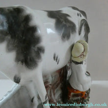 Load image into Gallery viewer, Genuine ANTIQUE STAFFORDSHIRE Figurine. Woman / Milkmaid with Large Cow; 1880s
