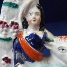 Load image into Gallery viewer, ANTIQUE Victorian 1880s Staffordshire Figurine. Pretty Little Shepherdess with Lamb Seated Under a Fruiting Bough

