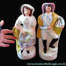 Load image into Gallery viewer, Pair of Victorian Antique Staffordshire Figures: Fishwife and Fisherman. Matched Pair
