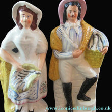 Load image into Gallery viewer, Pair of Victorian Antique Staffordshire Figures: Fishwife and Fisherman. Matched Pair
