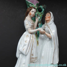 Load image into Gallery viewer, Rare Large ANTIQUE Staffordshire Spill Vase Figurine of the Gypsy Fortune Teller; 1880s. EXCELLENT CONDITION
