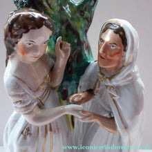 Load image into Gallery viewer, Rare Large ANTIQUE Staffordshire Spill Vase Figurine of the Gypsy Fortune Teller; 1880s. EXCELLENT CONDITION
