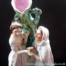 Load image into Gallery viewer, Rare Large ANTIQUE Staffordshire Spill Vase Figurine of the Gypsy Fortune Teller; 1880s. EXCELLENT CONDITION
