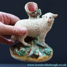 Load image into Gallery viewer, ANTIQUE Victorian 1880s Staffordshire Spill Vase. In the form of a Sheep or Ram
